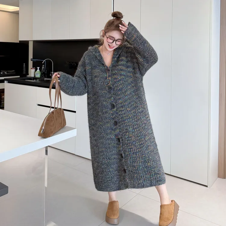 媛子大码高级感连帽针织衫潮流韩版冬季宽松加厚保暖百搭毛衣裙