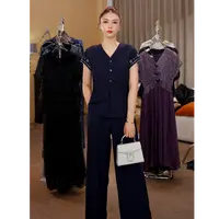 G6759女士时尚套装2025夏季新款减龄显瘦短袖衬衫阔腿裤两件套