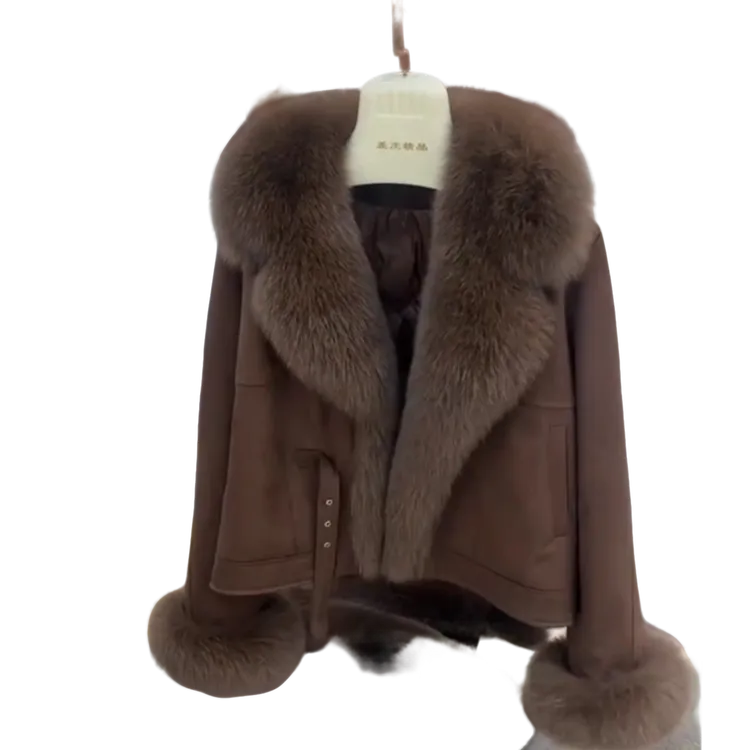 2025秋冬新款轻奢设计感皮毛一体毛领高级感显瘦时尚洋气保暖外套