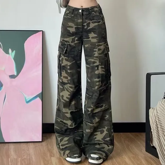 【蜜爷家】美式高街工装迷彩阔腿裤65018#