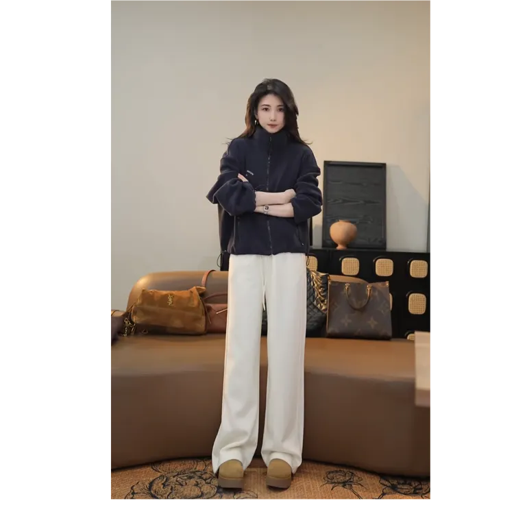 小乖逃加绒藏蓝外套高领外套奥利绒1996字母卫衣上衣Z0035