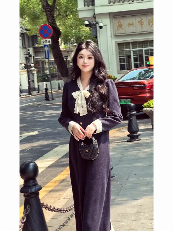 【鸳鸯梦】秋季法式高端精致大码显瘦时尚气质蝴蝶结系带上衣+半裙