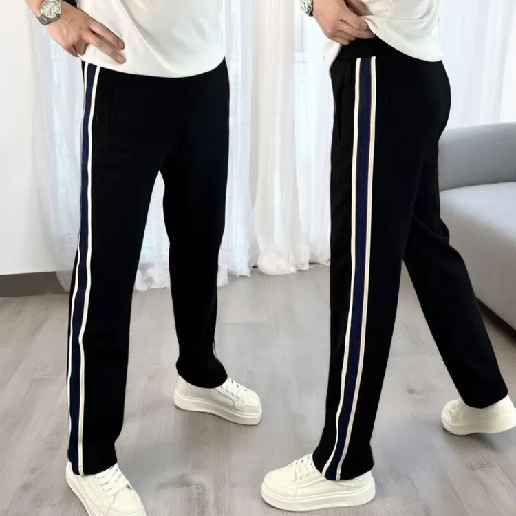 直筒裤休闲裤男秋冬款裤子条纹百搭松紧腰韩系简约男士宽松阔腿裤