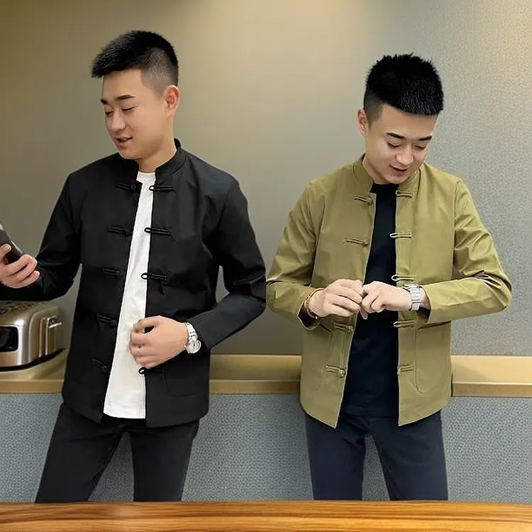 2025春秋款男士夹克中国风唐装立领盘扣复古帅气中式网红款中山装