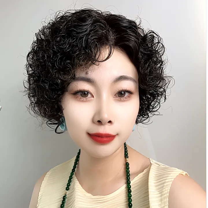 满头卷真人发丝女士全头套卷发自然蓬松头轻薄透气短卷发整顶假发