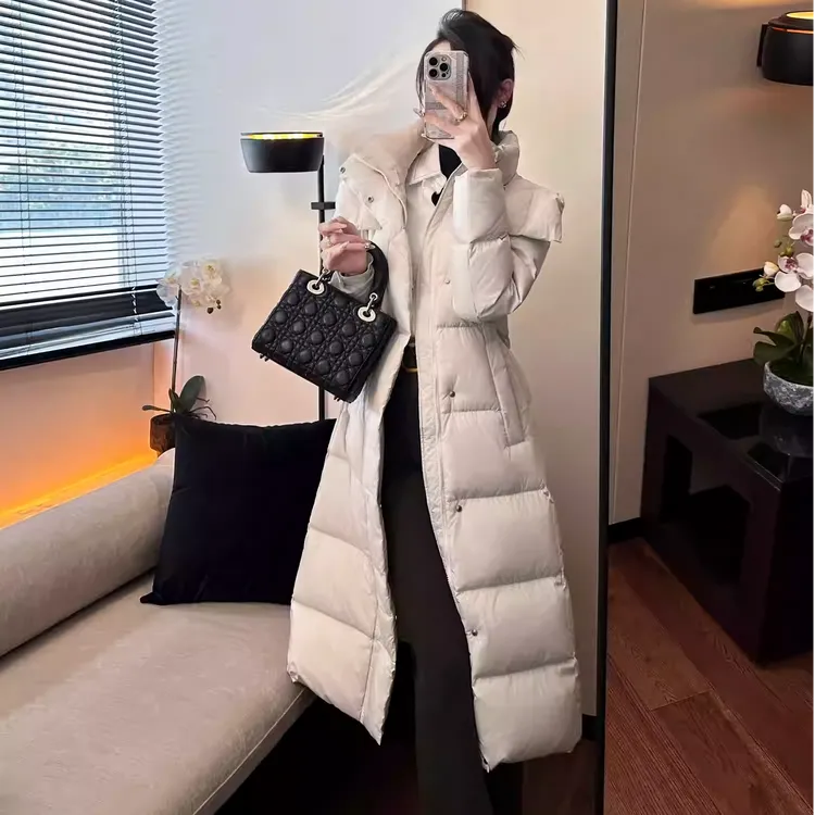 长袖厚款立领女长款可拆卸羽绒服潮流宽松女士百搭