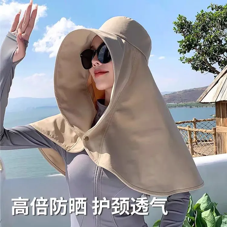 可折叠大檐披肩帽薄款骑车女士遮脸护颈防晒帽防紫外线透气帽E567