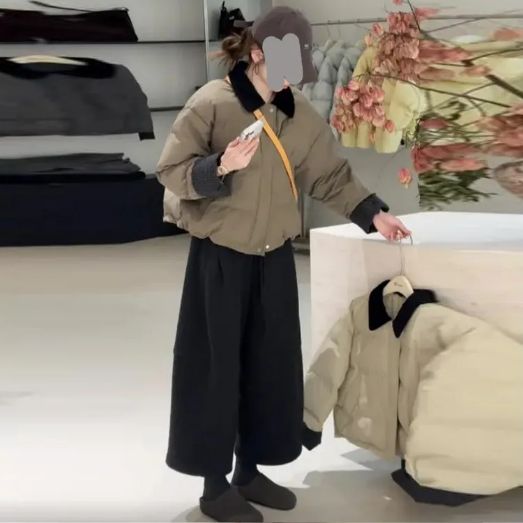 【温暖计划】2025冬季新款韩版翻领拼接高级显瘦百搭时尚短款棉服女