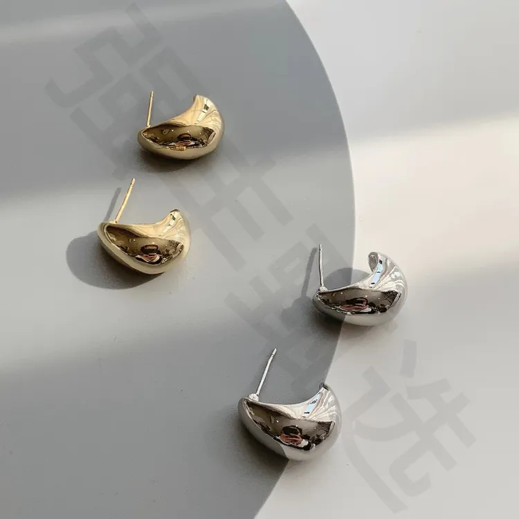 钛钢树脂耳饰 (新疆包邮)气质水滴月牙耳钉女2024耳饰小众感冷淡