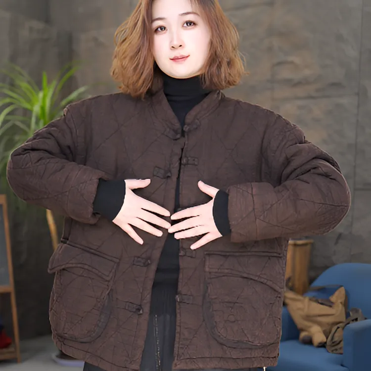 【盘扣国风棉衣】做旧圆领立领暗花长袖女棉服棉衣盘扣女装休闲加厚