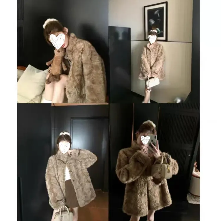 【改良大码版】‘小熊心事’ 女冬季立领环保皮毛一体保暖外套2279
