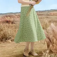 F4246-【摩】淑女花色后腰松紧轻薄半身裙#XMF57E007