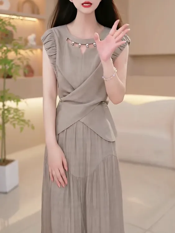 精致修身掐腰显瘦夏季新款连衣裙与半身裙套装显瘦套装轻奢法式