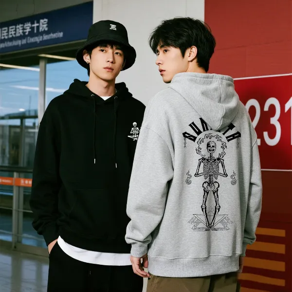 艾佰辰藏元素加绒加厚连帽宽松灰色卫衣秋冬长袖男长袖休闲百搭