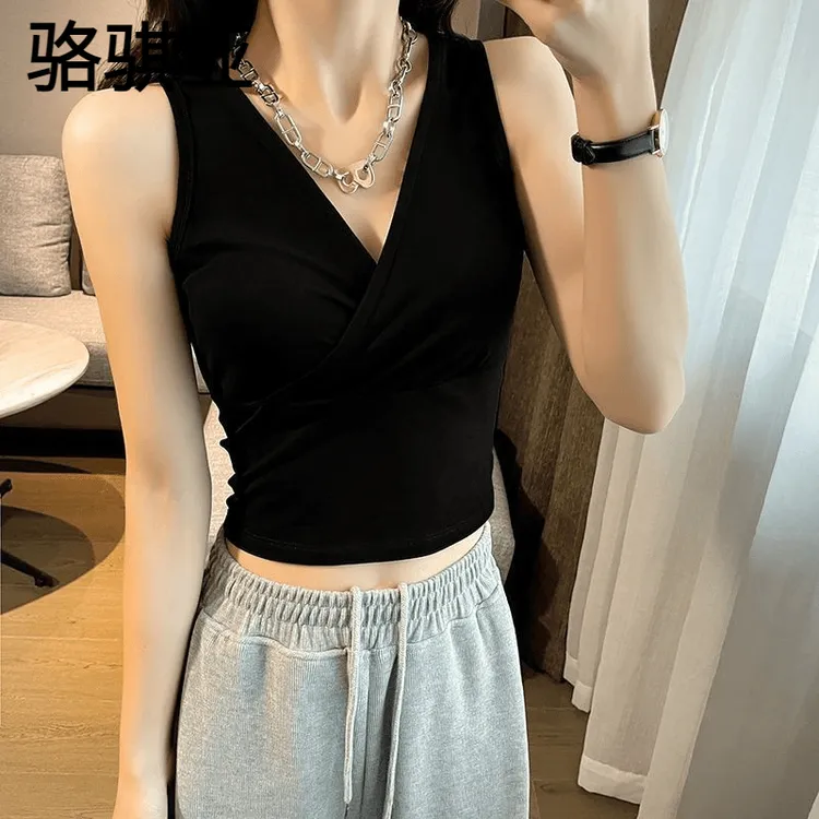 莫代尔棉修身法式V领吊带背心女内搭春夏外穿短款无袖打底上衣衫