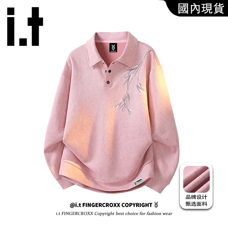 i.t FINGERCROXX新中式竹子印花卫衣男秋季休闲宽松时尚翻领上衣