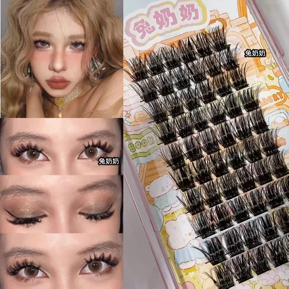 兔奶奶T40野性蓬松D翘假睫毛亚裔混血感欧美浓密分段仿真加密单簇