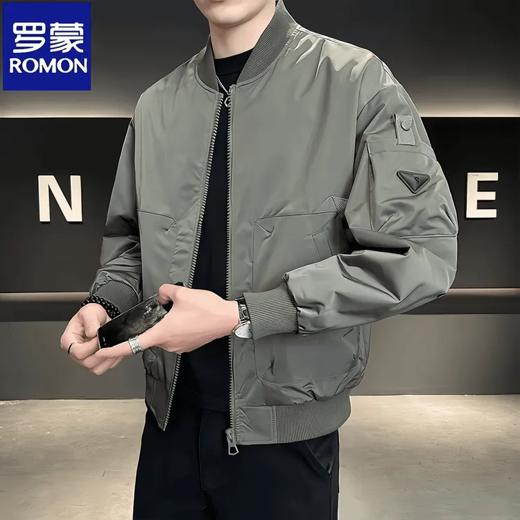 Romon/罗蒙/春秋季男士休闲外套2025新款棒球服潮流工装夹克上衣