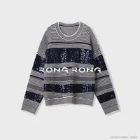 溶溶【极光星蓝】RONGRONG绵羊毛混纺撞色条纹亮片慵懒风毛衣25S189
