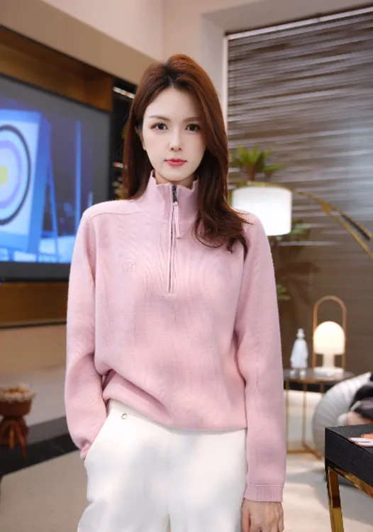 【梦梦】克莱因蓝新款经典简约款式百搭显白粉色针织衫2512955