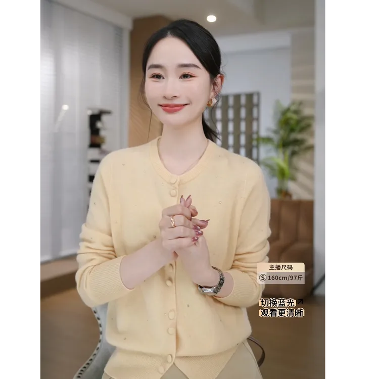HELAAOMI“鹅黄星河”绵羊毛92%山羊绒圆领宽松小个子休闲针织衫