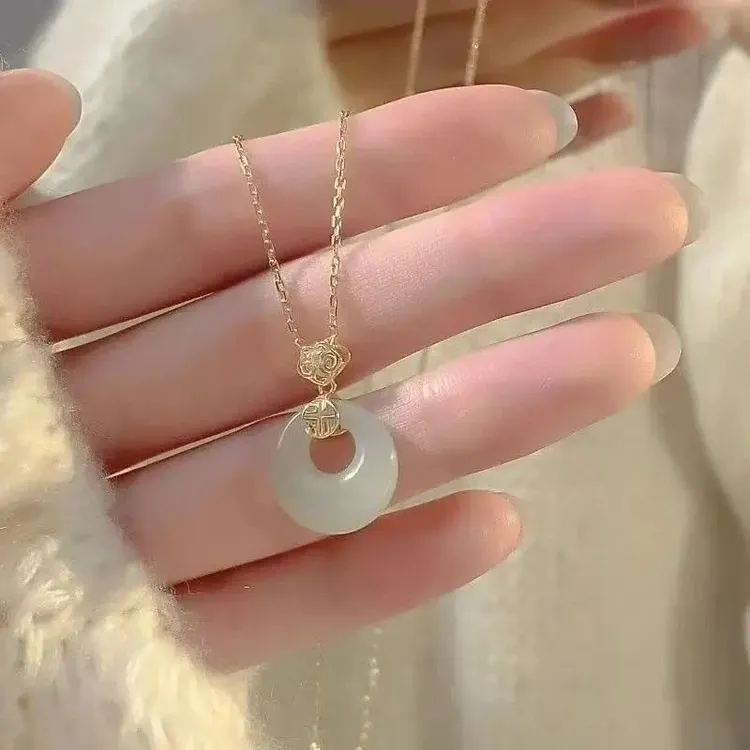 合金项链 新中式福运平安扣项链摆件饰品女福字饰品送母亲节礼物