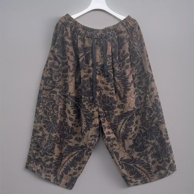 咖花灯芯绒南瓜裤气质百搭休闲大码女装高档秋装新款2025时尚抽绳