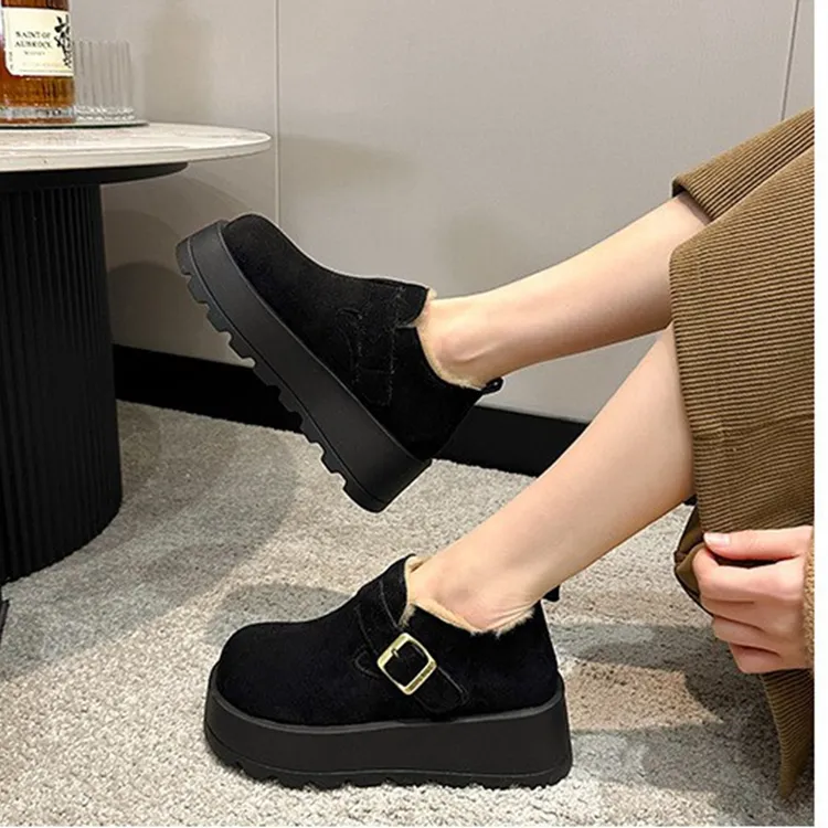 2025秋冬厚底豆豆鞋加绒博肯鞋大头休闲单鞋松糕鞋乐福鞋复古