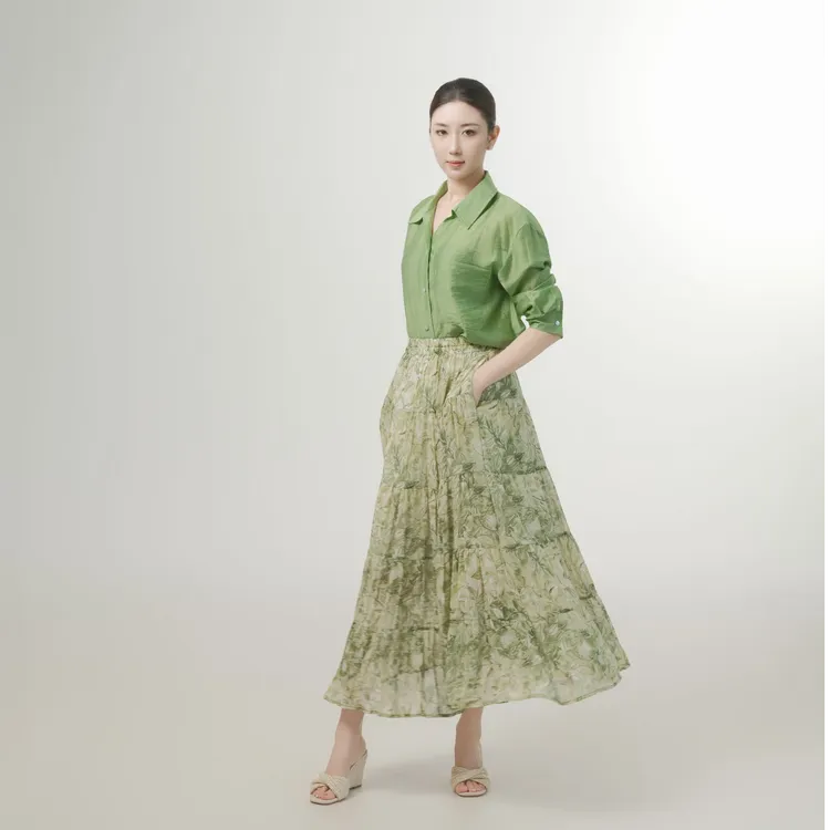 半身裙法式花卉印花显瘦百搭+长袖气质防晒薄款衬衫