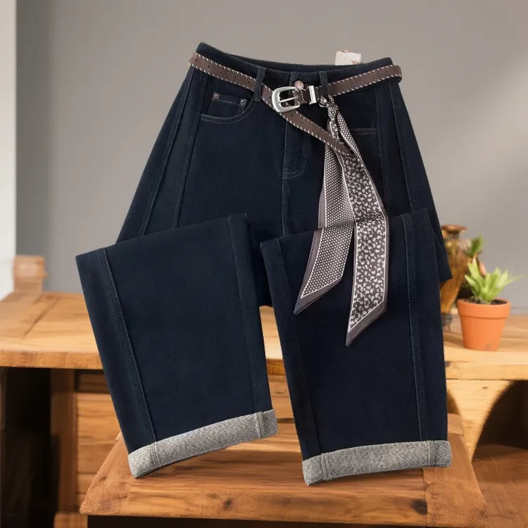 九分牛仔弯刀裤2025秋冬新款加绒加厚小个子高腰宽松百搭气球裤女