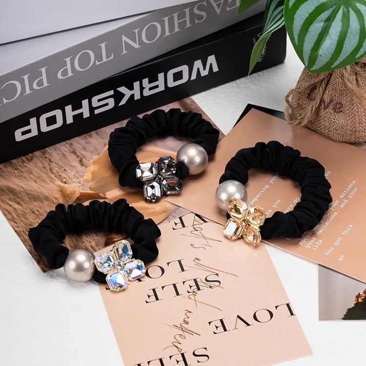 高端2025新款四叶花水晶大肠发圈女扎头发皮筋高弹力小头绳