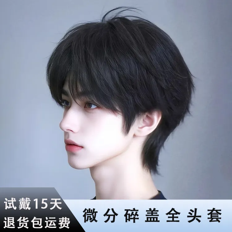 男生假发真发短发男士男生韩版帅气日常自然蓬松男款全头套式