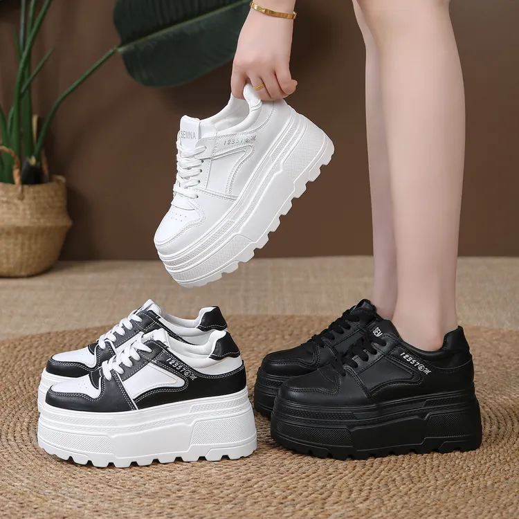 【跟高10厘米】厚底内增高小白鞋女鞋2025秋冬季新款时尚坡跟休闲鞋