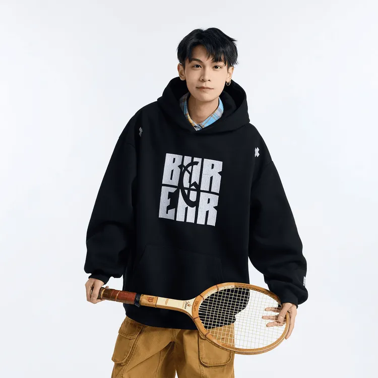 美式复古连帽刺绣卫衣男春秋宽松痞帅设计感重磅情侣帽衫外套上衣