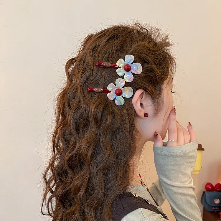 幻彩醋酸花朵发夹女边夹侧边发卡2025新款刘海夹鸭嘴夹前额发饰秋