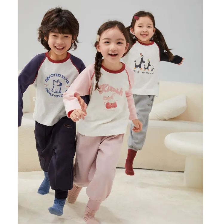 【A类】秋季儿童衣服撞色图案插肩袖长袖T恤中大童可爱超萌打底上衣