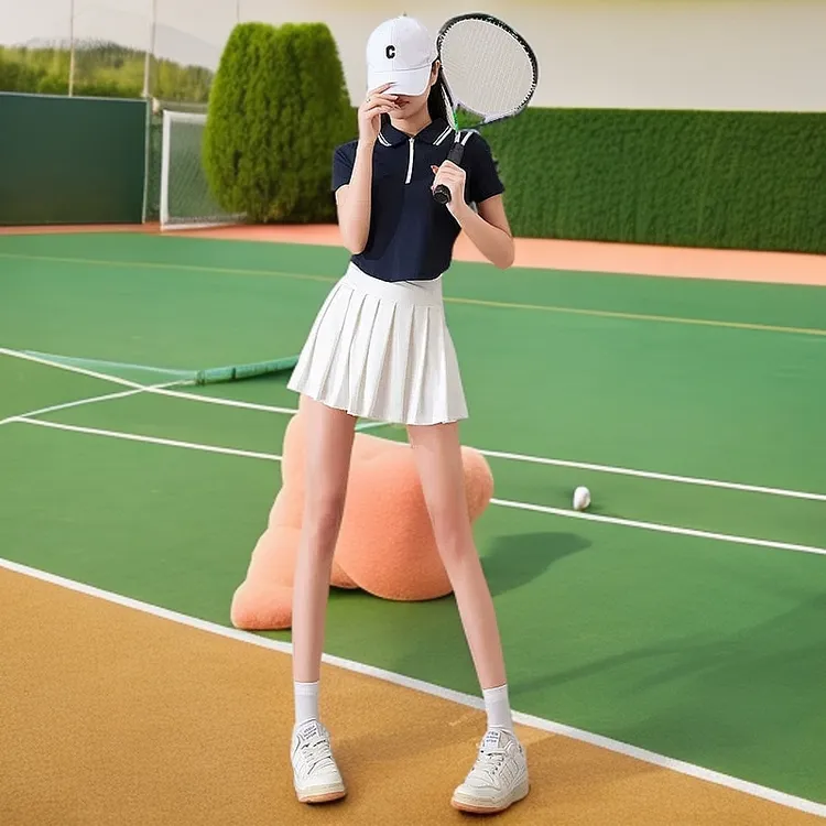 褶健身衣短袖短裙羽毛球服速干跑步运动套装网球女羽毛球服装女款
