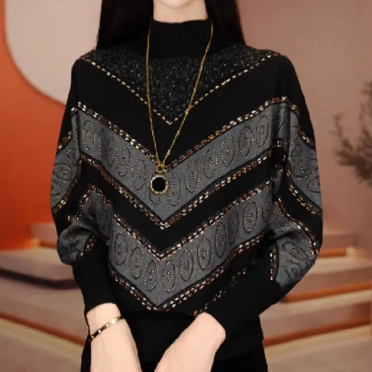 烫钻德绒仿羊毛秋冬款嘉速带网红百搭洋气气质套头法式打底衫1210