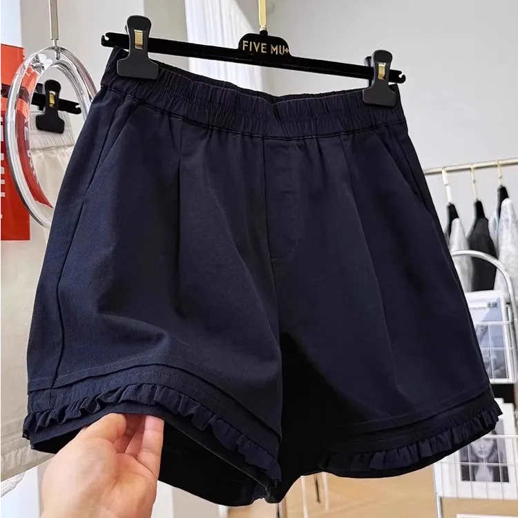 木耳边阔腿短裤女高腰休闲百搭2025夏季新款花边裤子韩版外穿