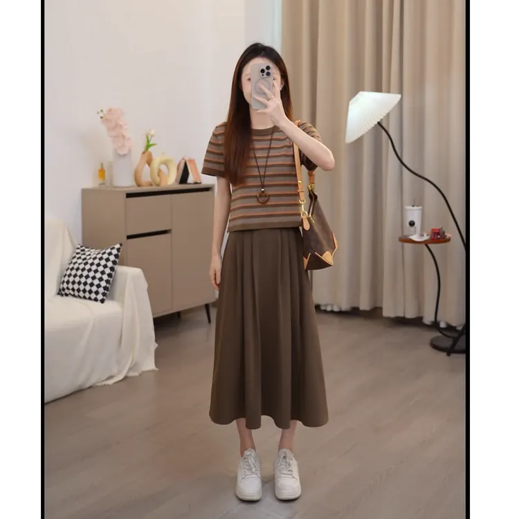 小个子百褶裙早秋半裙连衣裙中长高腰显瘦A字气质时尚裙子休闲风