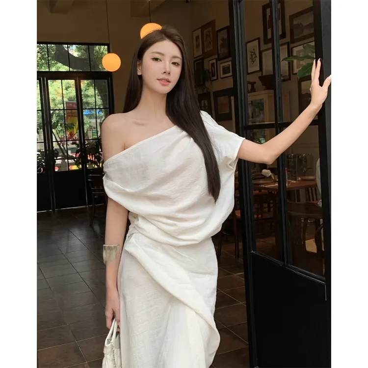 白色老钱风气质显瘦时尚套装女夏季新款不规则上衣小众收腰半身裙