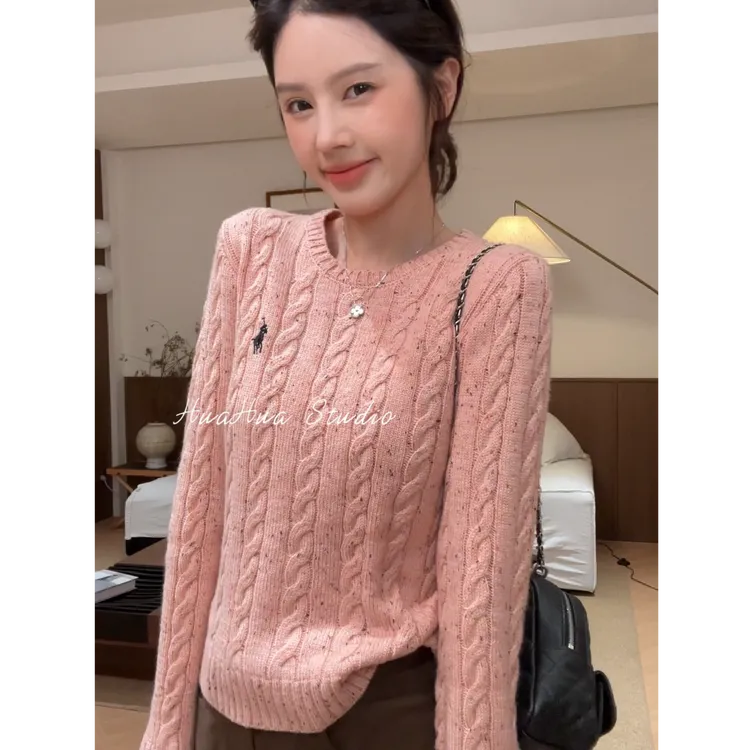 【花花】彩点小马毛衣~经典麻花修身长袖内搭针织衫
