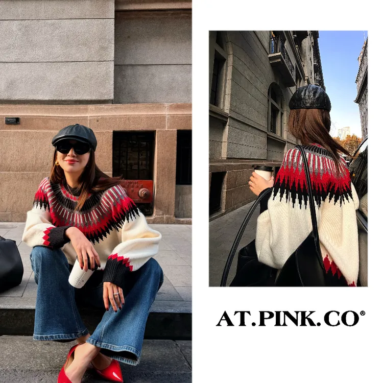 【三三品牌】菲尔岛新年氛围感复古加厚保暖毛衣针织外套  FY396