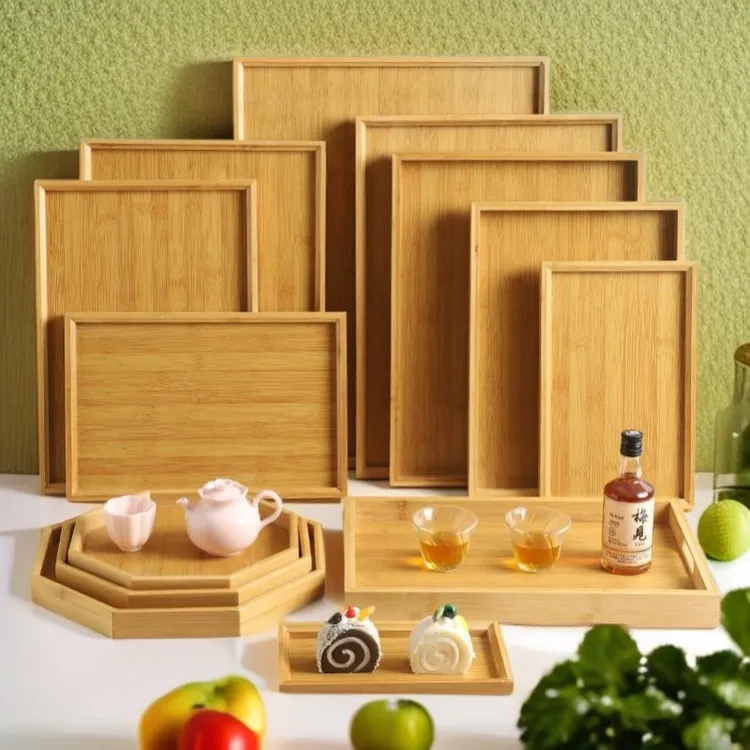家用长方形盘子竹木托盘餐饮烧烤盘手提餐盘面包糕点盘子日式托盘