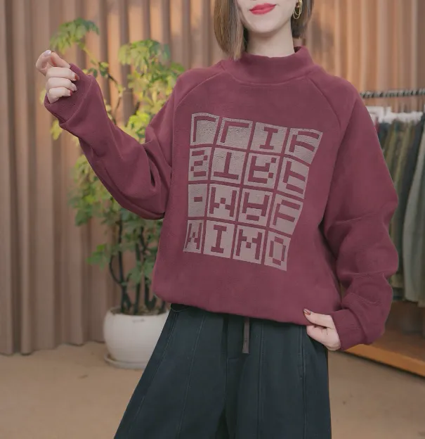 【语花舍】休闲风套头奥利绒圆领常规款长袖卫衣印花休闲女装2562