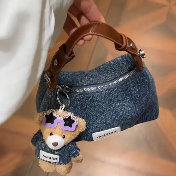 上班杂物小拎包包女式2025新款超火牛仔托特包韩国小众设计斜挎包