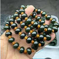 和田玉新疆喀拉喀什河黑碧玉算盘珠手串卡10*14
