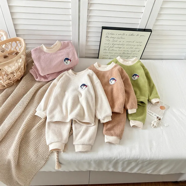 儿童奥利绒加绒加厚睡衣男女童居家服软绵绵家居服套装毛绒绒洋气