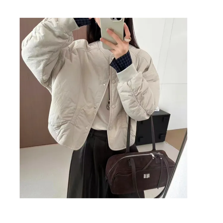 OH欧韩短款拼接格子袖口棉服