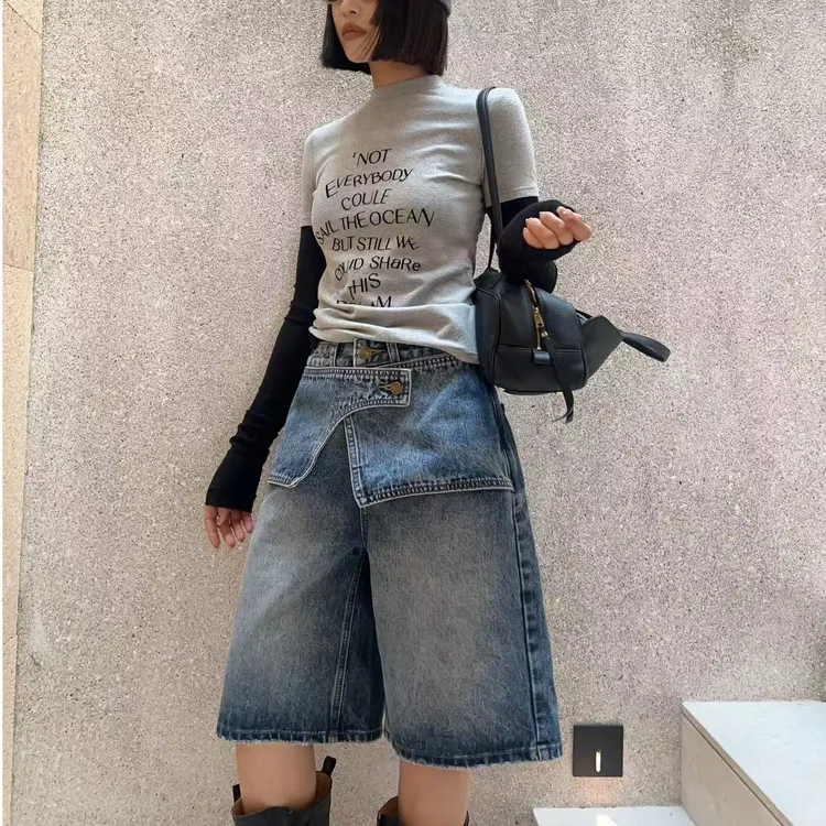 XMM.【山本屁帘牛仔裤】时尚百搭潮流显瘦洋气宽松夏季短裤-GZ67061